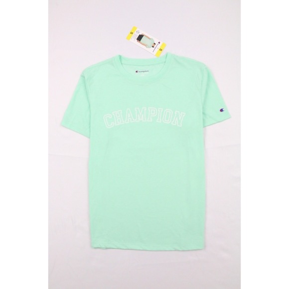 Champion Womens Classic Scripted Logo Graphic Tee Green S Embroidered Crew Neck - Picture 2 of 12